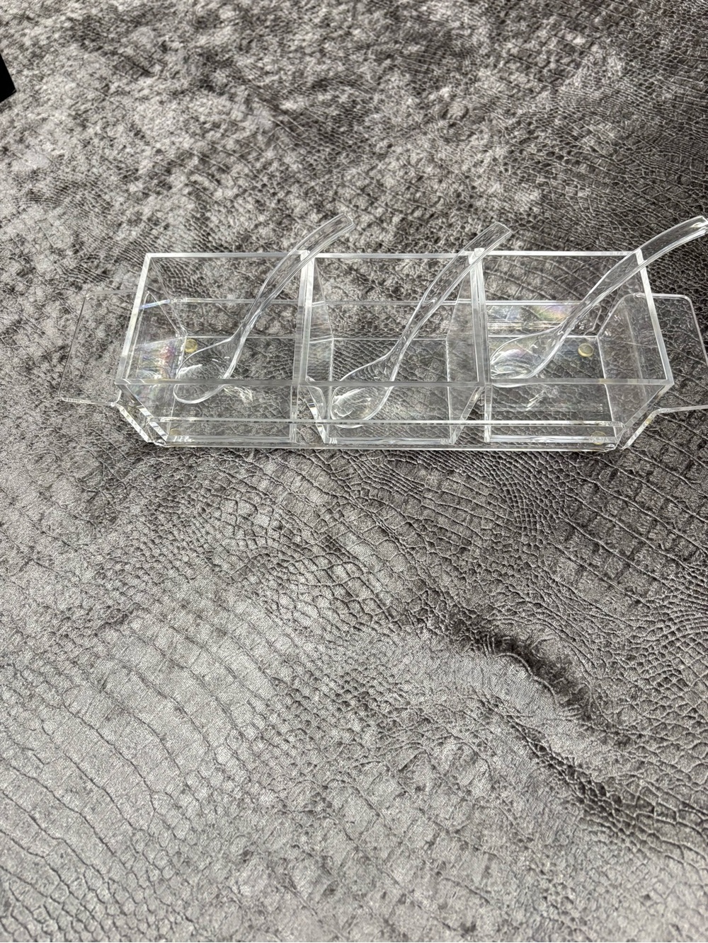 Clear Acrylic 3-Compartment Serving Caddy with Spoons